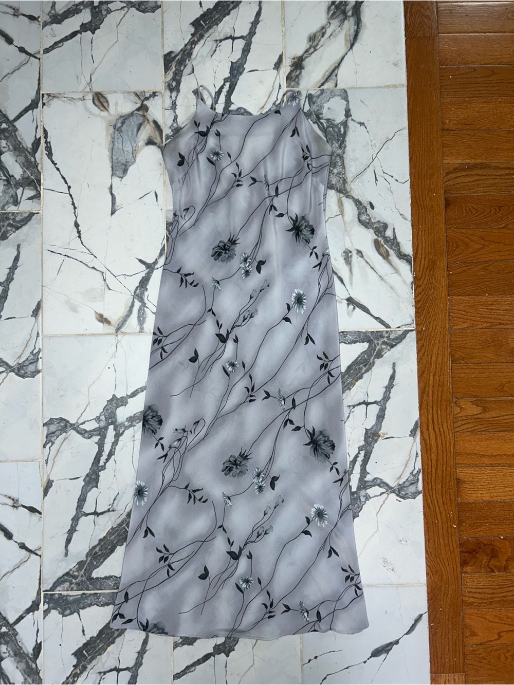 Floral Vintage 90s Gray Maxi Slip Dress for Women Size L